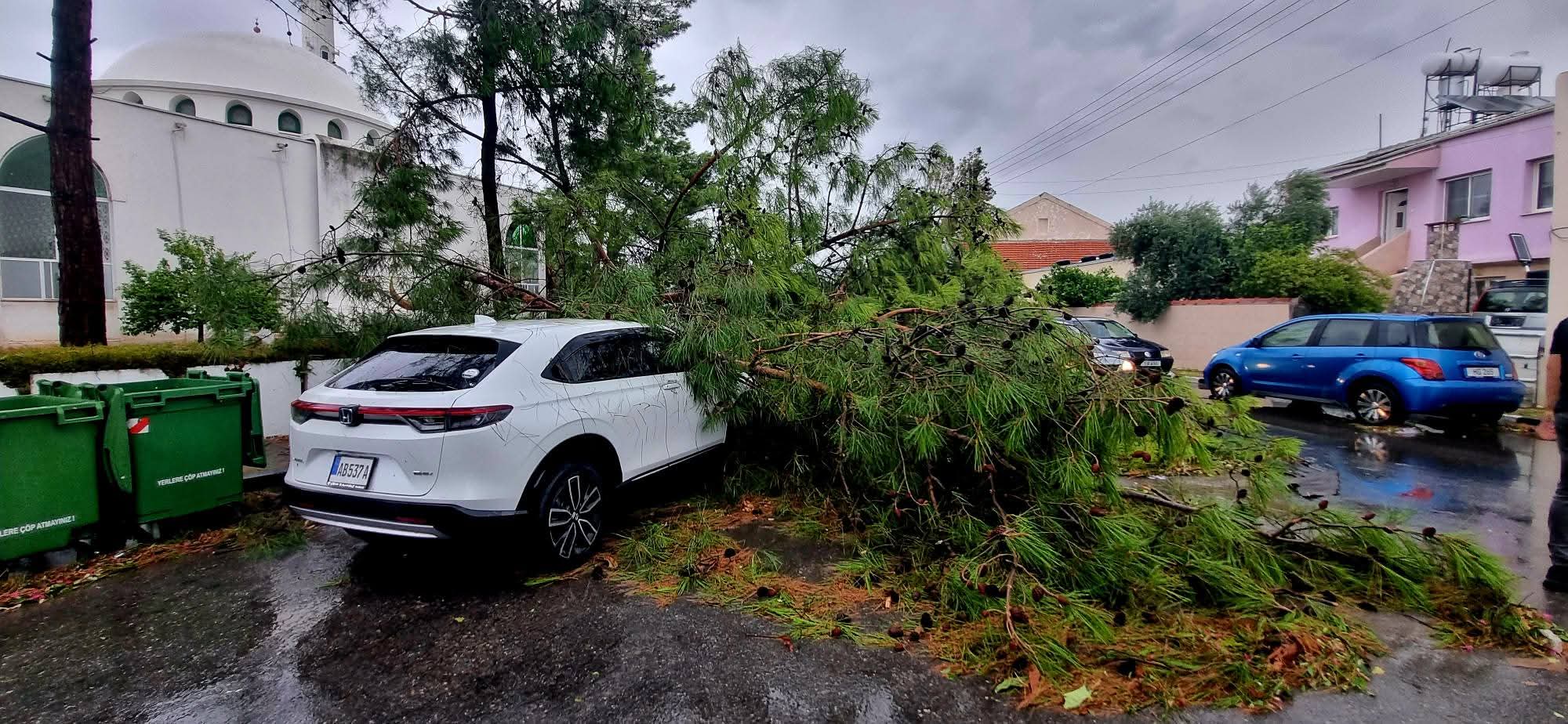 Fırtına Kıbrıs’ı vurdu: Ağaçlar devrildi, yollar kapandı, Larnaka açıklarında hortum oluştu
